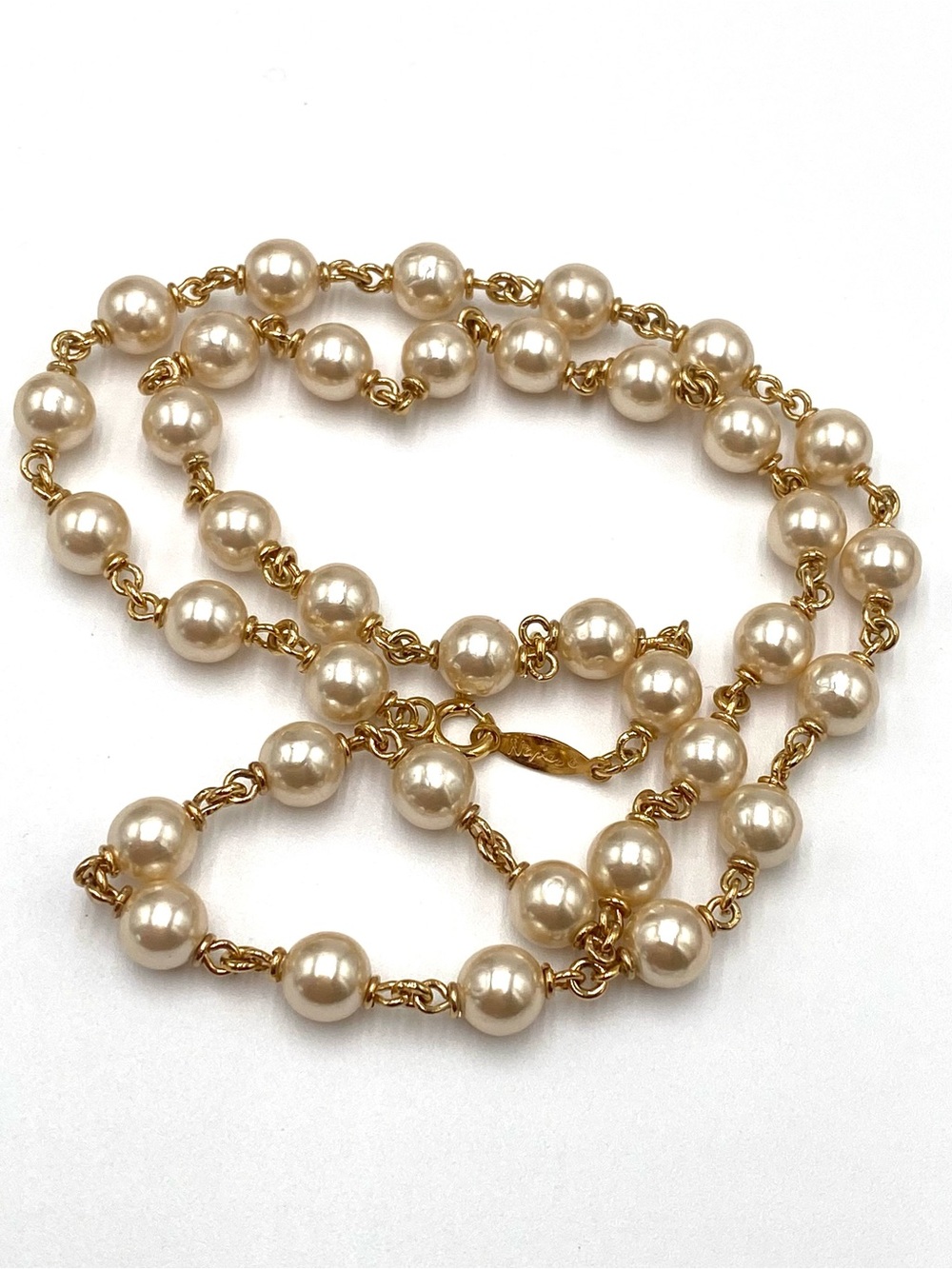 Napier Necklace White Faux Pearls  Gold Tone 23”